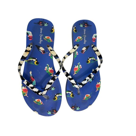 Vera Bradley Flip Flops Sandals Size L 9/10 Blue Mini Tody Birds Resort 7 8 - Picture 4 of 5